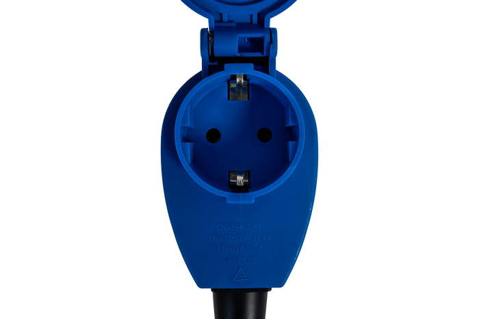 MANTES 2P+E angled CEE plug with additional socket 16A 230V