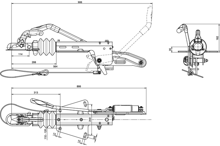 KNOTT KF17C overrun device with K20B hitch for 1700 kg trailer with V-type drawbar