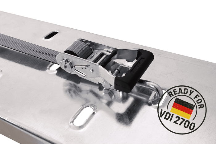 Set of four HEFFA CARLINE 130 trailer transport belts, wheel securing belts 2.8m/35mm/3t VDI 2700