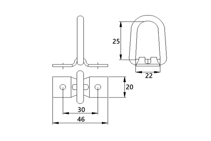 BOZAMET h-25mm movable onboard grab, mounting hook